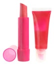 Lip gloss and lipstick Royalty Free Stock Photo