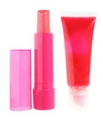 Lip gloss and lipstick Royalty Free Stock Photo