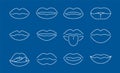 Lip kiss mouth vector line icon. Smile drawing lips beauty thin contour cosmetic female shape symbol icon.