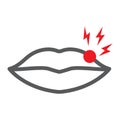 Lip pain line icon, body and painful, herpes sign, vector graphics, a linear pattern on a white background.