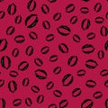 Lip print trays fashionable seamless pattern black lips on a red background f