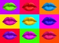 The lip prints of women on colorful background,Girl Mouth. Beauty and Makeup concept