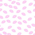 Lip seamless pattern. Pink lipstick kisses silhouettes, different shapes of female sexy lips. Romantic endless print for