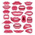 Lip vector cartoon beautiful red lips in kiss or smile and fashion lipstick and mouth kissing lovely on valentines Royalty Free Stock Photo