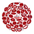 Lip vector pattern cartoon beautiful red lips in kiss or smile fashion lipstick sexy mouth kissing lovely on valentines Royalty Free Stock Photo