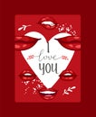 Lip vector pattern cartoon beautiful red lips in kiss or smile fashion lipstick sexy mouth kissing lovely on valentines Royalty Free Stock Photo