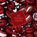Lip vector seamless pattern cartoon beautiful red lips in kiss or smile fashion lipstick sexy mouth kissing lovely on Royalty Free Stock Photo