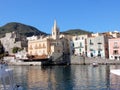 Lipari, Aeolian Island , View marina Corta with church, Italy