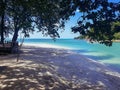 Lipe beach panorama. In exotic blue lagoon. Wide screen background concept. Magical atmosphere. Lipe Island. Thailand