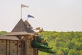 Wooden fortress with fabled towers. Family Ethnic Amusement Park Kudykina Gora Kudykina mountain