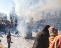Lipetsk, Russia - March 10, 2019: Burning effigy. Holiday Maslenitsa. People see off the winter