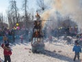 Lipetsk, Russia - March 10, 2019: Burning effigy. Holiday Maslenitsa. People see off the winter