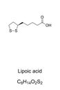 Lipoic acid, LA, chemical formula and molecular structure Royalty Free Stock Photo