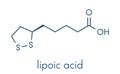 Lipoic acid enzyme cofactor molecule. Present in many nutritional supplements. Believed to have anti-oxidant, anti-aging and. Royalty Free Stock Photo
