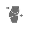 Liposuction of abdomen, tummy tuck, plastic surgery grey icon.