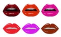 Bright glamorous glossy lips with different colors.