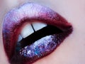 Lips, art make-up with shadows and Shine. Close-up, small depth of field Royalty Free Stock Photo