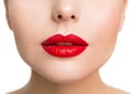 Lips Beauty Closeup, Woman Face Make Up and Red Lipstick Close Up. Isolated White Royalty Free Stock Photo