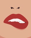 Closeup of sensuous woman biting red lips. Royalty Free Stock Photo