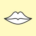 Lips closed icon, white fill color, clear line shape