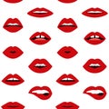 Lips doodle pattern. Seamless woman sexy lips, pop art trendy design. Vector lipstick seamless texture