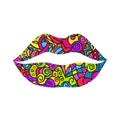 Lips. Doodling .Vector color icon isolate d on white background.