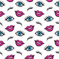 Lips and eyes patches seamless pattern