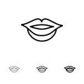 Lips, Girl Bold and thin black line icon set