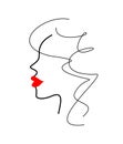 Lips girl face in profile. portrait of a female sideways. silhouette of a woman`s face - stylized thin line drawing. cosmetology,