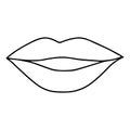 Lips hand drawing line. Doodle style. Black and white image. Parted lips. Valentine`s day. Kiss. Vector . Concept for logo, card,