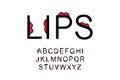 Lips hand drawn vector type font in cartoon style red pink purle white black