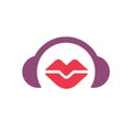 Lips and headset logo icon design, best podcasts for women, female podcast symbol - Vector