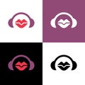 Lips and headset logo, podcast for women concept