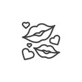 Lips and hearts line icon