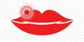 Lips herpes cold sore inflammation vector icon. Labial Herpes simplex infection symbol for medicine treatment or herpes treatment