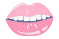 Lips isolated on a white background. Icon for Valentine`s Day. Parted pink lips with teeth. Vector illustration Royalty Free Stock Photo