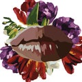 Lips juicy and beautiful on a background of flowers for your designs,abstract background