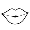 Lips, kiss icon. Line art. White background. Social media icon. Business concept. Sign, symbol, web element. Tattoo template.