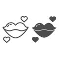 Lips line and glyph icon. Kiss with heart vector illustration isolated on white. Love outline style design, designed for Royalty Free Stock Photo