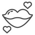 Lips line icon. Kiss with heart vector illustration isolated on white. Love outline style design, designed for web and Royalty Free Stock Photo