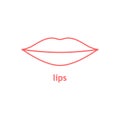 Lips line red icon. Vector lips with inscription illustration isolated