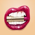 Pink women lips with lipstick. Vector