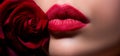 Lips with Lipstick closeup. Beauty Red Lips Makeup Detail. Beautiful Make-up Closeup. Sensual Open Mouth. Lipstick or Royalty Free Stock Photo
