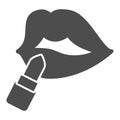 Lips with lipstick solid icon, Parfumery concept, paint lips with lipstick sign on white background, Lips with lipstick