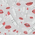 Lips and lipsticks beauty seamless pattern