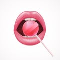 Lips With Lollipop Realistic Composition