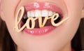 Lips in love shape. Valentines day. Womens open mouths. Tongue and sexy. Close up, macro with beautiful mouths. Sexy