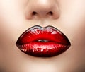 Lips makeup. Beauty high fashion gradient lips makeup sample, black with red color. mouth closeup