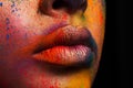 Lips of model with colorful art make-up, holi colors Royalty Free Stock Photo