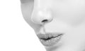 Lips mouth smile woman beautiful pink natural lips female isolated on white monochrome Royalty Free Stock Photo